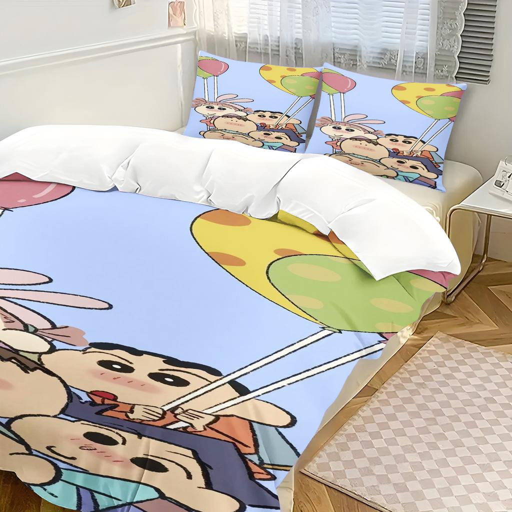 Påslakan Crayon Shin-chan Tecknad Japanska serier Hem Tryckt Kuddfodral Set Vuxen Sovrum Barn Täcke Sängkläder
