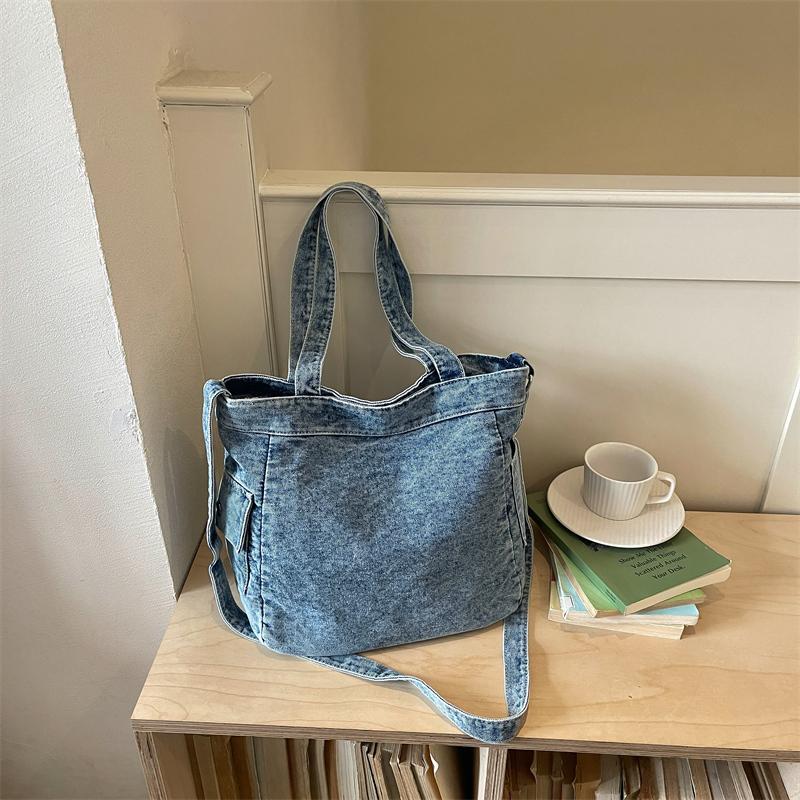 Vintage Haftowana Jeansowa Torba Tote dla Kobiet Duża Pojemność Casualowa Torba na Ramię