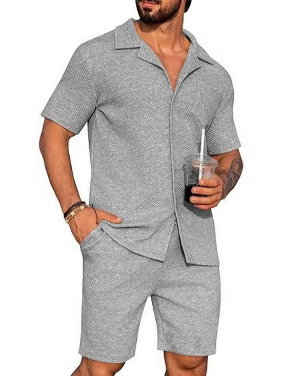 Men's Summer Casual Sportswear Set: Short Sleeve Cardigan & Shorts - Holiday Two-piece Set