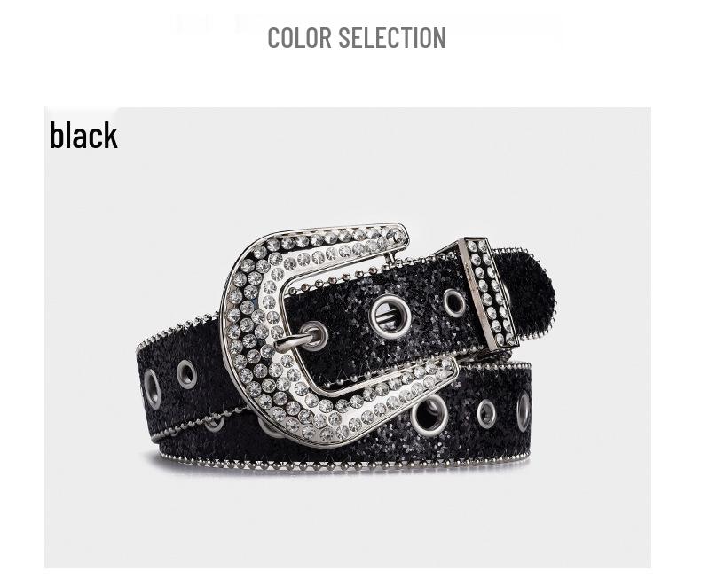 Europäisch-amerikanischer Strass-Schnallengürtel: Modisches Pailletten-Ösen-Top, Punk-Stil für Nachtclub-Kleidung