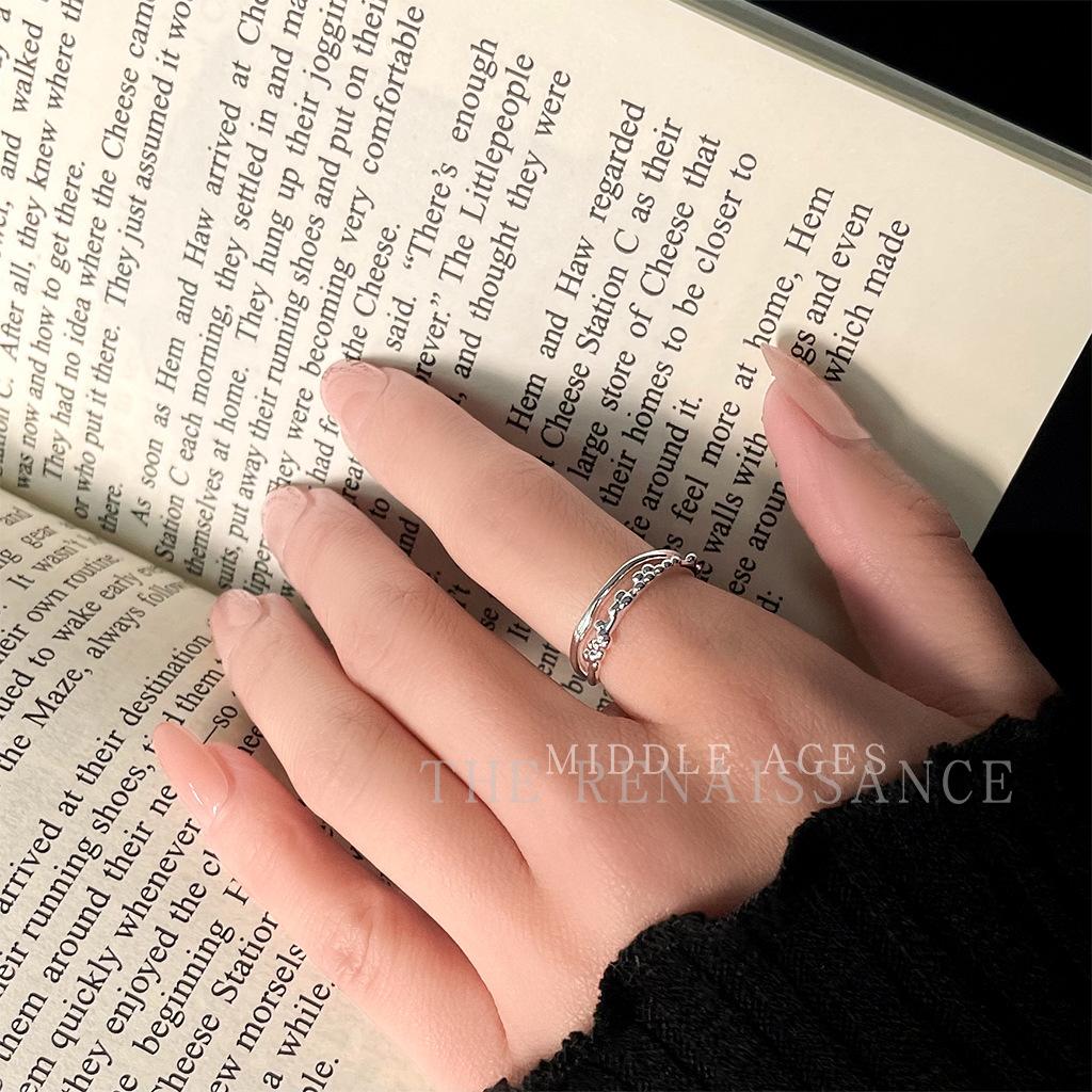Medieval style literary and retro retro platinum-plated double-layer ring, cold wind opening adjustable finger ring