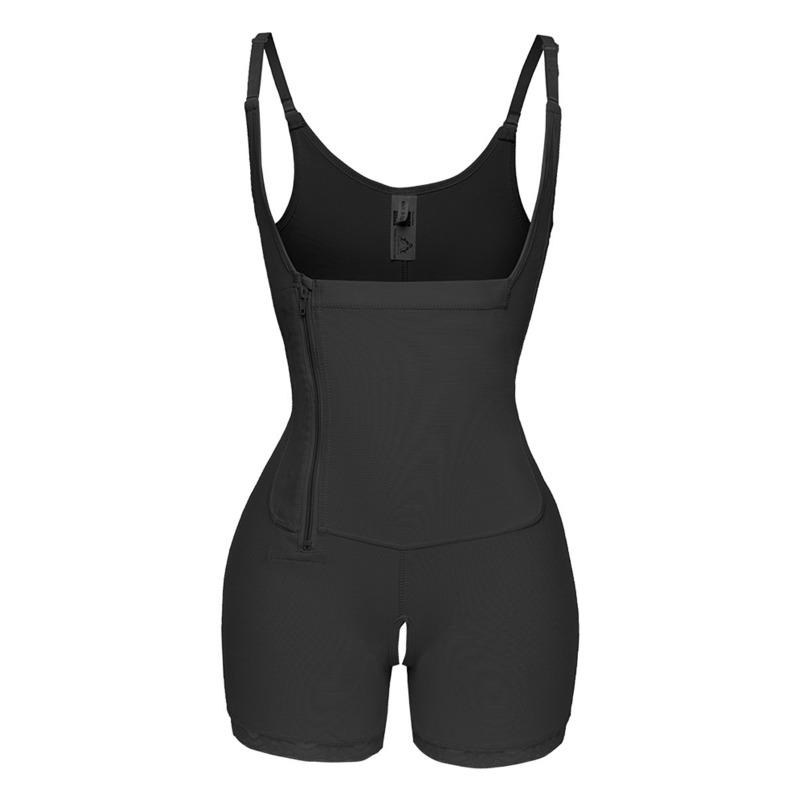 

Women Side Zipper U Back Adjustable Strap Tummy Control Butt Lifter Lace Hem Seamless Slim Body Shaping Bodysuit S чорний