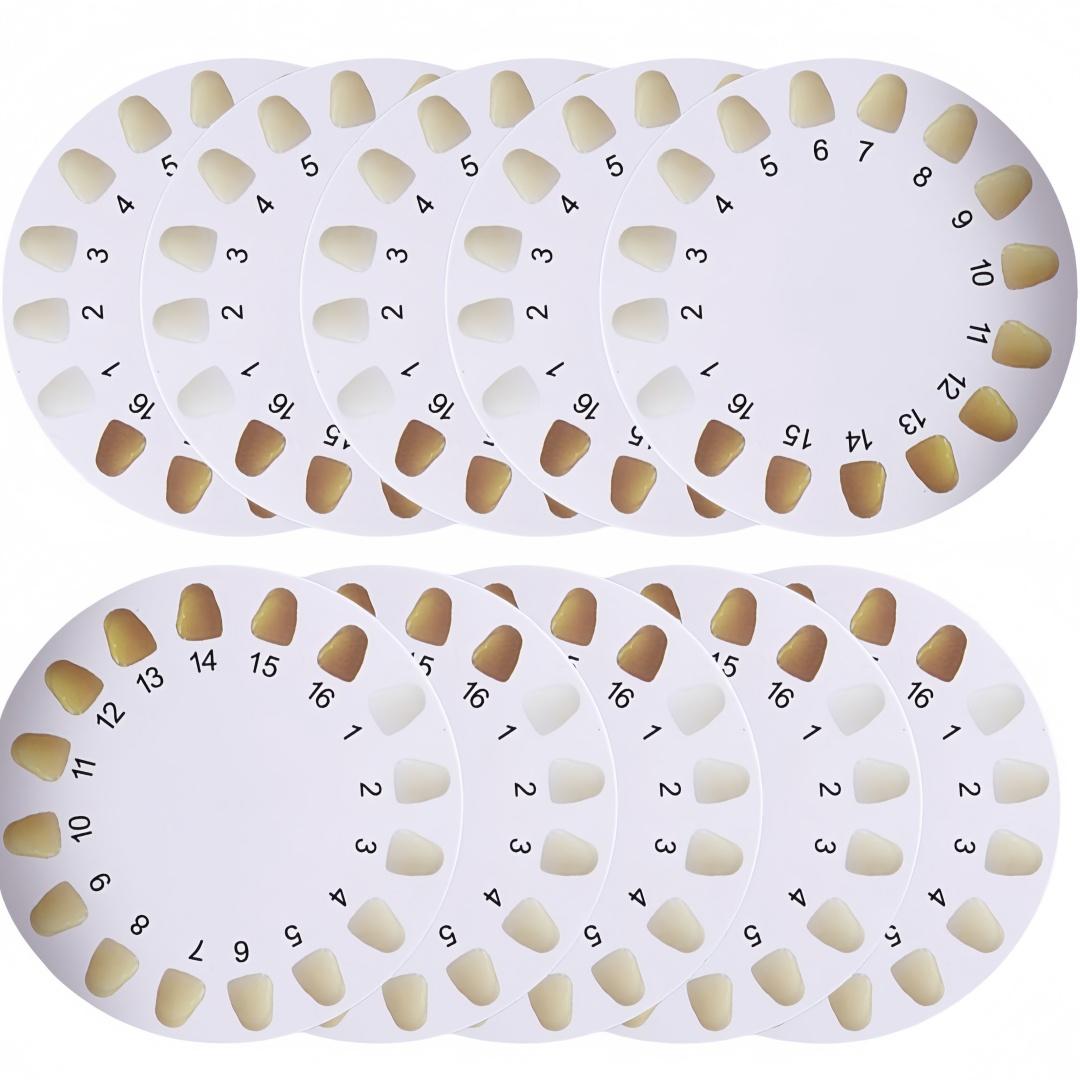 10pcs Teeth Whitening Shade Guide 16 Shades Teeth Whitening Color Chart Dental Cold Light Whitening Color Comparison Card