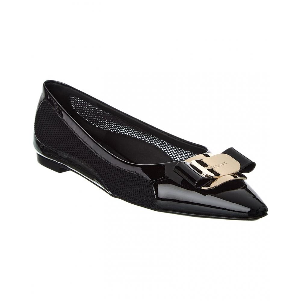 

Salvatore Ferragamo Ferragamo Zea Mesh Patent Ballet Flat Black US 8.5/Wide