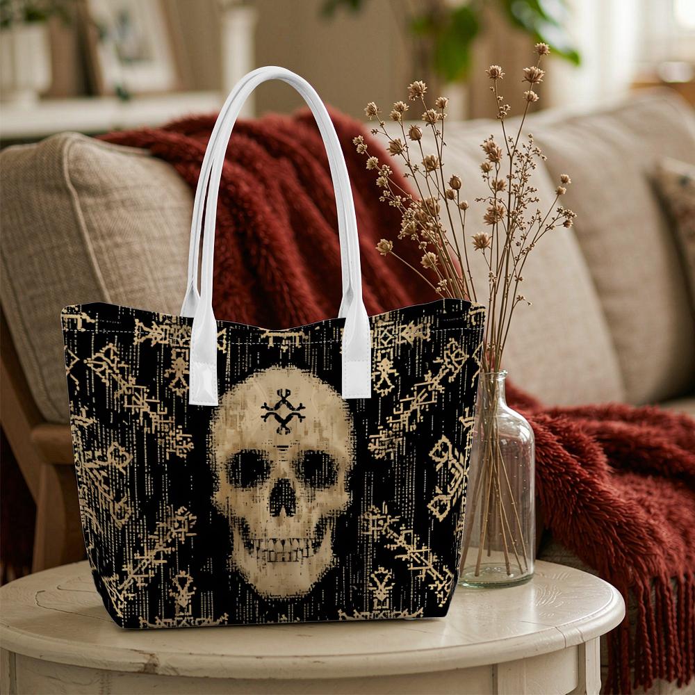 Vintage Skull Pattern Tote Bag Gothic Style Daily Shoulder Bag