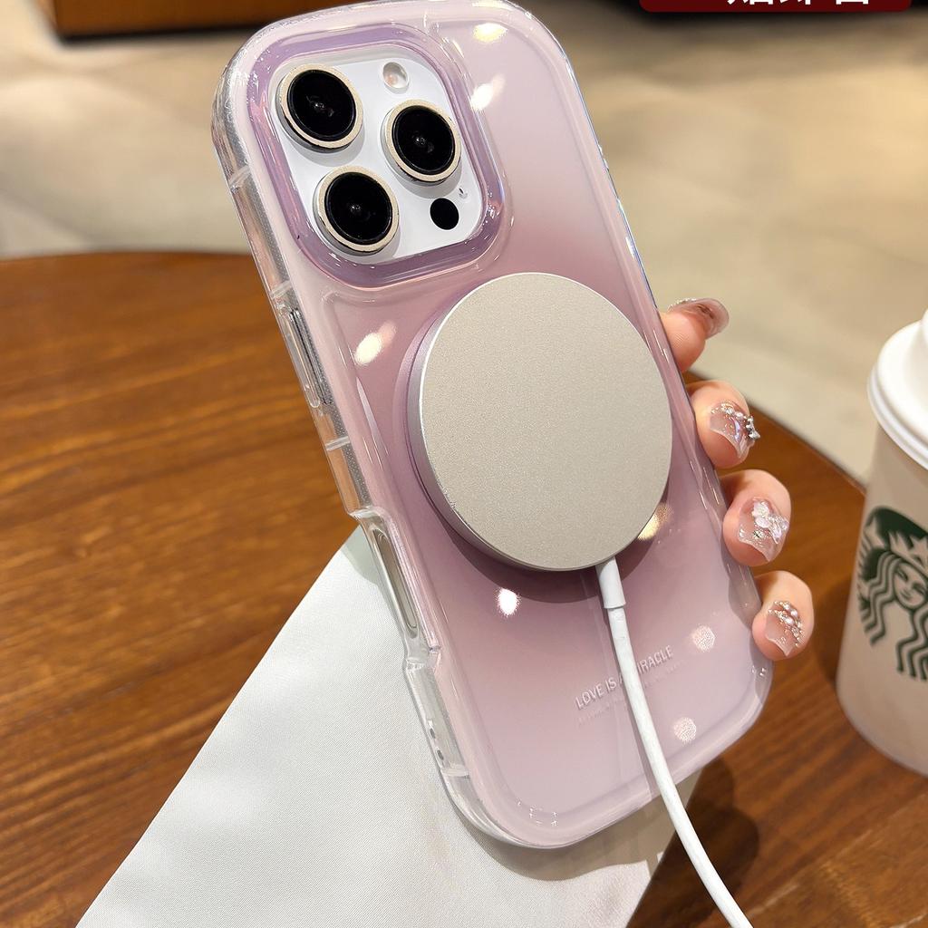 For Magsafe Gradient Hand Wrist Strap Case for iPhone 17 16 15 14 Pro Max 12 13 Magnetic Lanyard Color Contrast Shockproof Cover