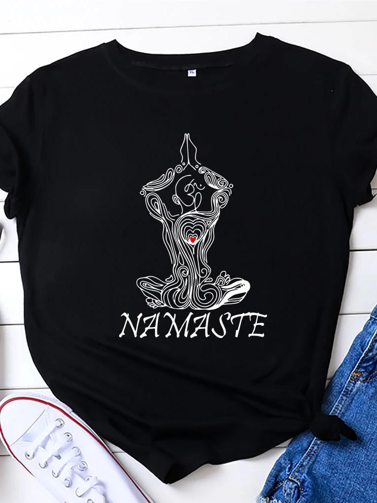 NAMASTE Yoga Women Print T Shirt Women Short Sleeve O Neck Loose Tshirt Summer Women Tee Shirt Tops Camisetas Mujer