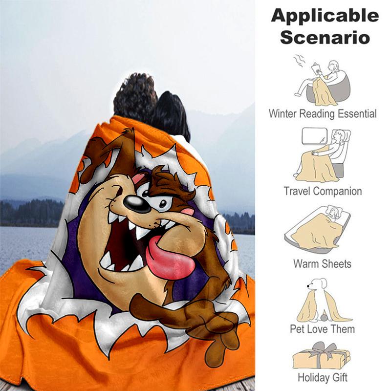 1pc Blanket Taz Mania Print Design, Lightweight Blanket for Sofa, Bed- Soft &Warm, Gift for All Seasons like Christmas, Halloween