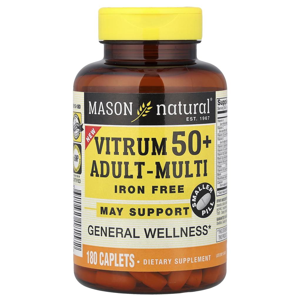 Mason Natural, Vitrum 50+ Adult Multi, Iron-Free, 180 Tablets