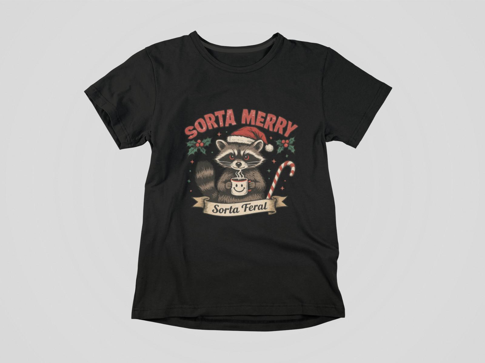 Sorta Merry Sorta Feral Shirt – Funny Raccoon Christmas Tee – Cute Holiday Des S