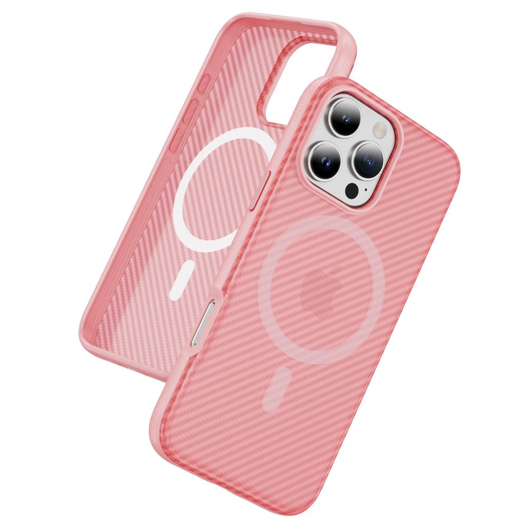 Carbon Fiber Texture Magnetic PC+TPU Frosted Clear Case For IPhone17 Pro Max Air 16 15 14Plus 13 12 for MagSafe Shockproof Cover
