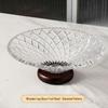 Elegant Retro Wooden High-Footed Frosted Glass Bowl for Living Room - Ideal for Snacks & Candies Display