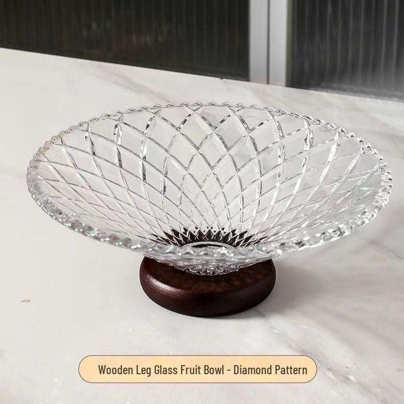 Elegant Retro Wooden High-Footed Frosted Glass Bowl for Living Room - Ideal for Snacks & Candies Display
