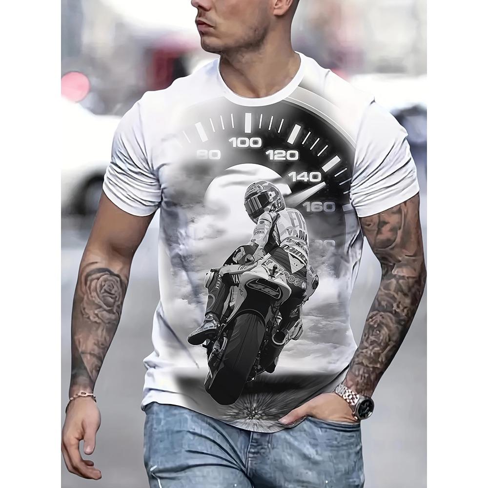 3D Motorcycle Printed Men's Casual Short-sleeved Shirt Urban Street Style Men's Fashionable T-shirt Street Sports Casual T-shirt