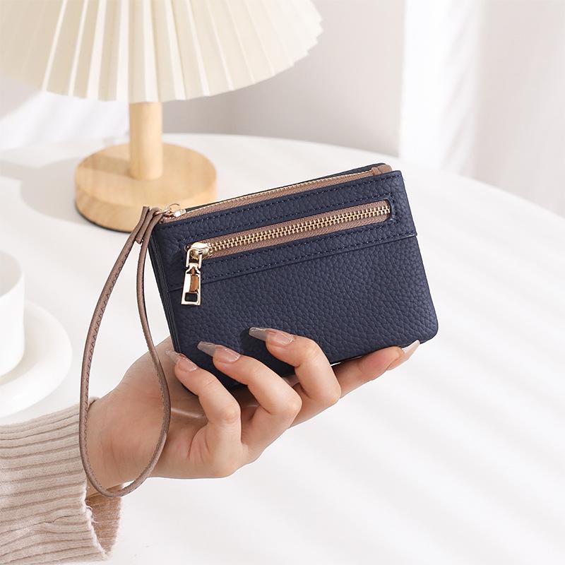 Women's Large Capacity Frosted Double Zipper Long Wallet & Clutch