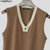 INCERUN Men V Neck Sleeveless Patchwork Rib Casual Tank Tops Undershirts