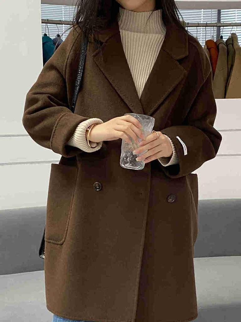 2025 Women's Mid-Length Double-Sided Wool Coat - Simple Fashion, Loose Fit, Korean Style
