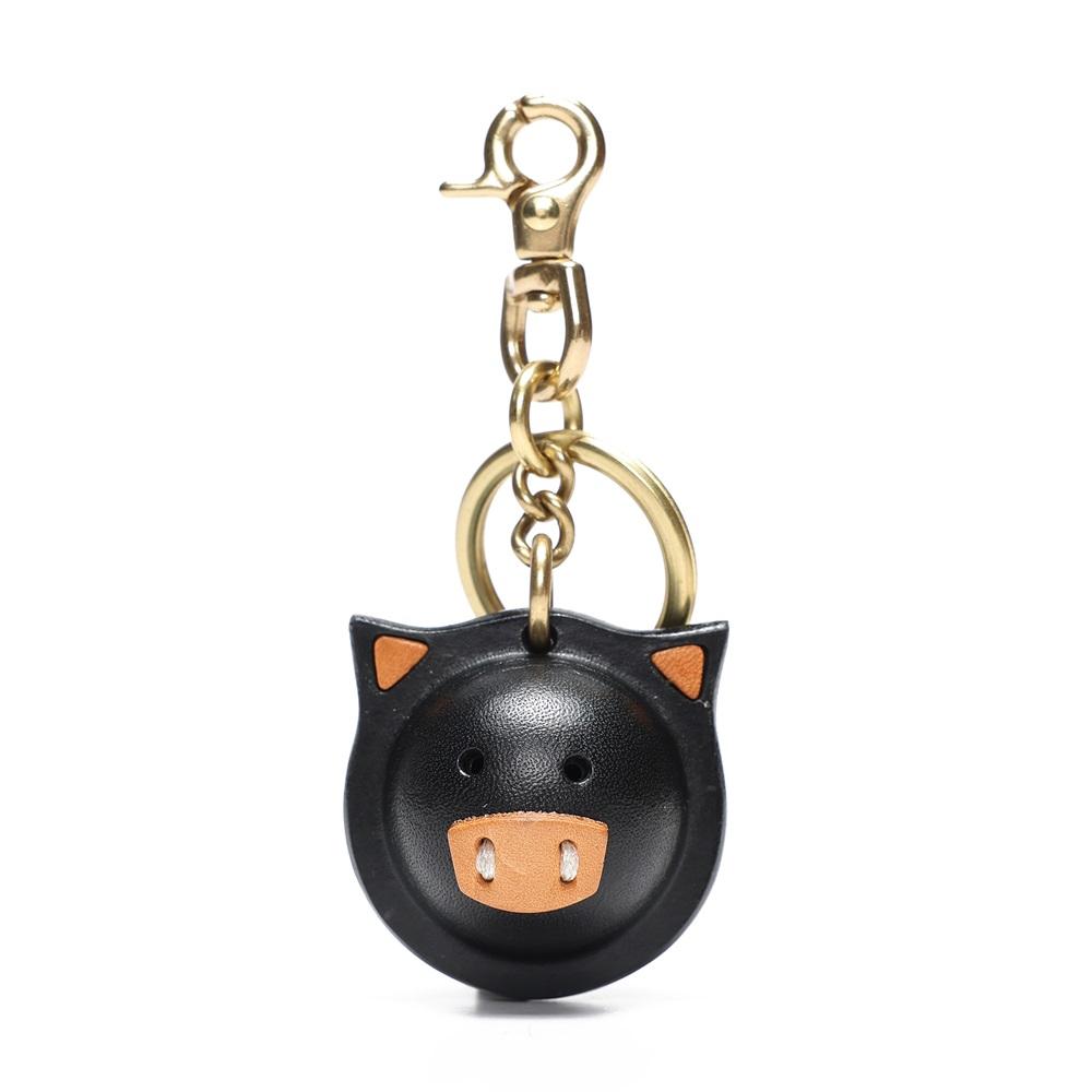 

Handcrafted Genuine Leather Exquisite Cartoon Color-Block Pig Bell Keychain Bag Pendant