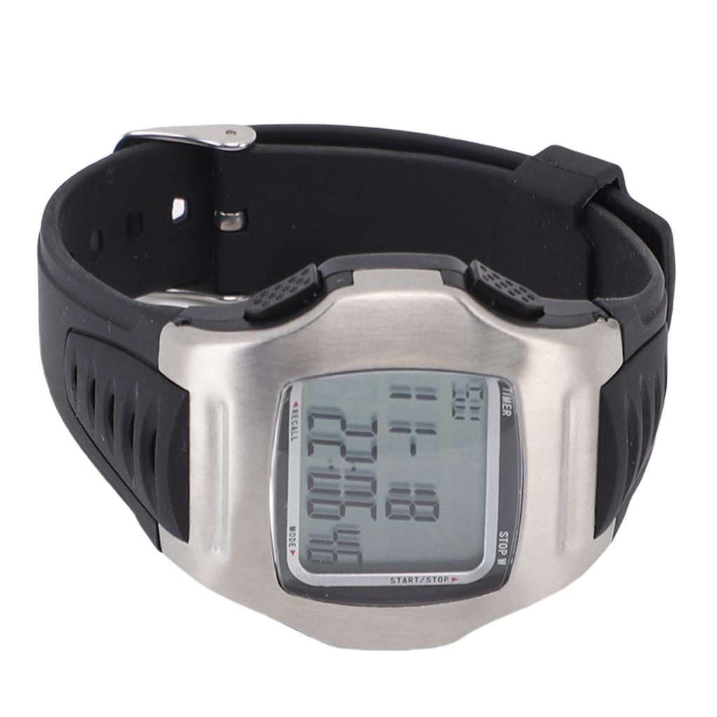Soccer Game Referee Watch Digital Sports Wrist Watch Stopwatch Timer Alarm Stainless Steel Silver Case Black Rubber