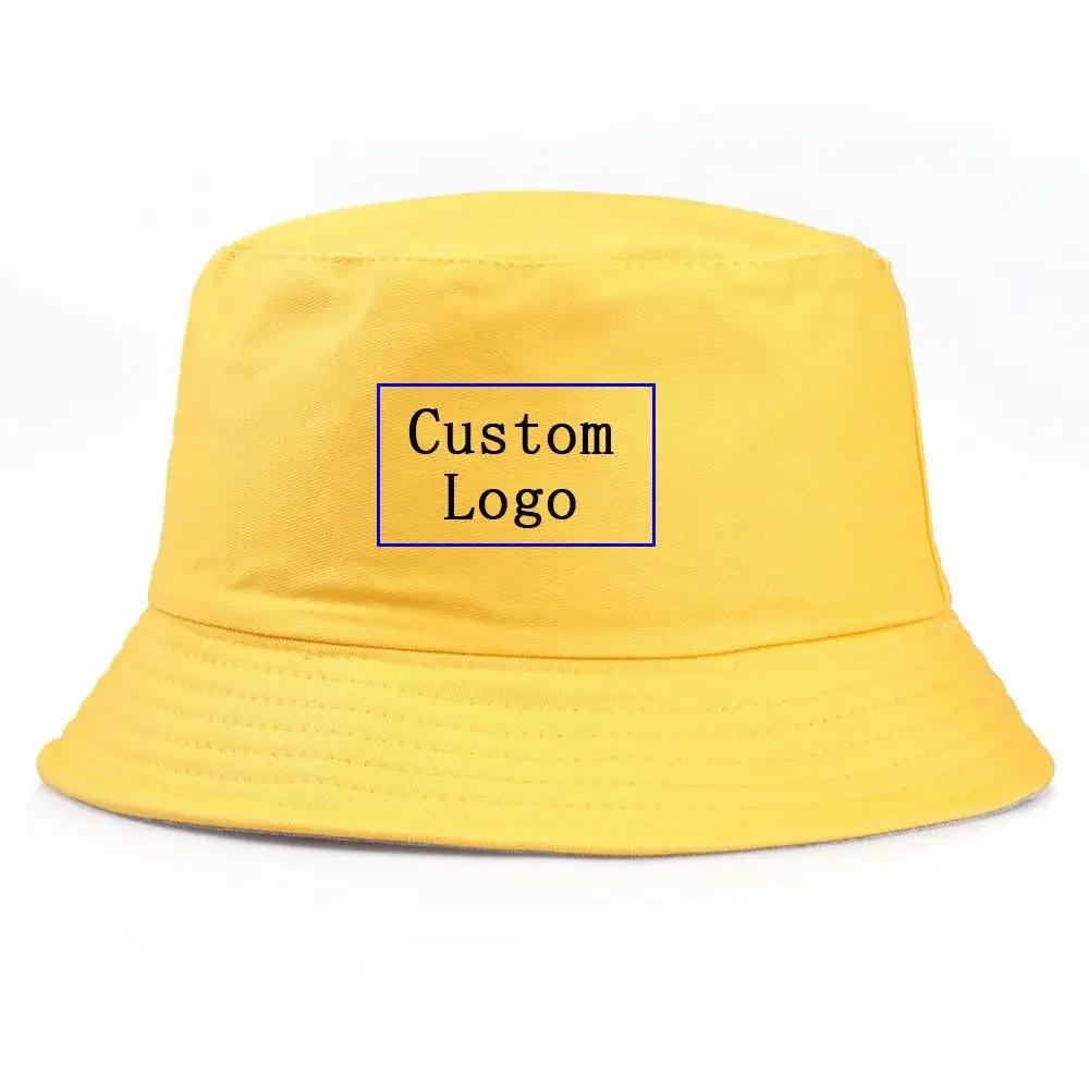 Wholesale Customized Logo Printed Bucket Hat For Women Cotton Men Outdoor Sun Protection Hip Hop Caps Fisherman Hat Gorros Bob