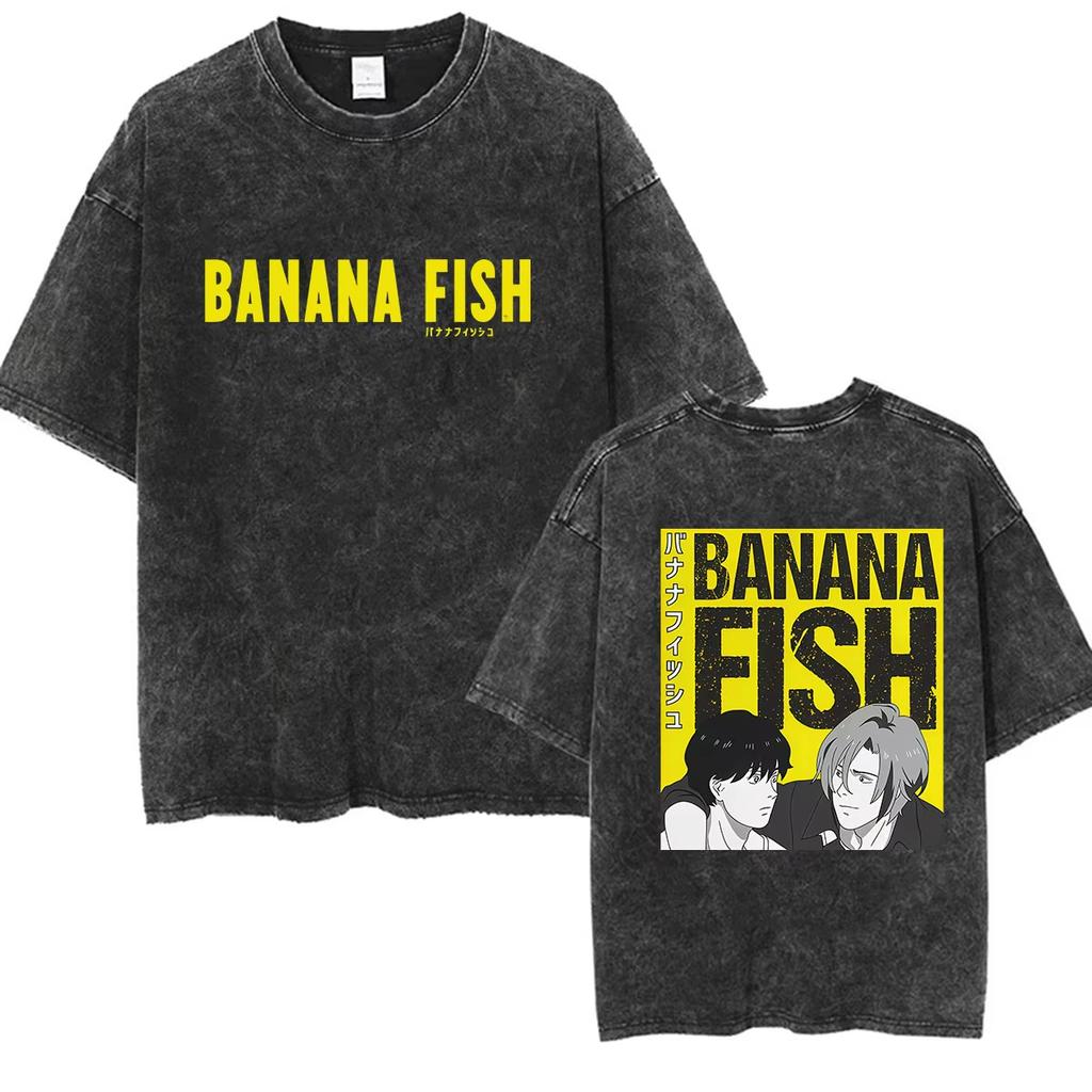 Summer Hot Sale Anmie Banana Fish Washed Vintage Graphic Tshirt Men Women Vintage Top Y2k Hip Hop Streetwear Oversized Tshirt