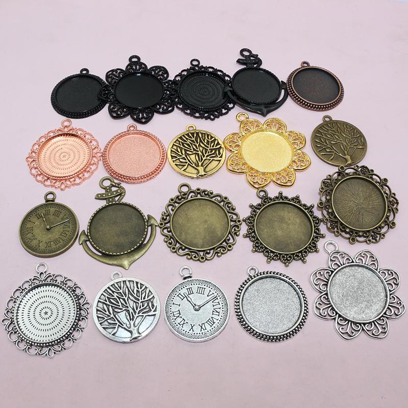 5pcs 25mm Inner Size Pendant Cabochons Blank Base Setting Bezel Tray Alloy DIY Jewelry Making Accessories for Necklace Keychains