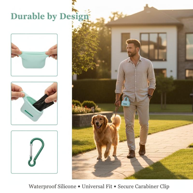 Dog Waste Bag Dispenser Compact Silicone Holder with Carabiner for Hiking Camping Outdoor Events
