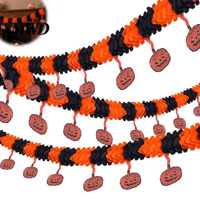 Fall Seasonal Garland 10FT Halloween Paper Chain Decoration, Spooky Skull Spider Pumpkin Durable Banner Hanging Bunting for Party Door Wall
