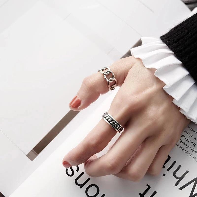 Beixi S925 Sterling Silver Antique Hollow Circle Ring Adjustable Open