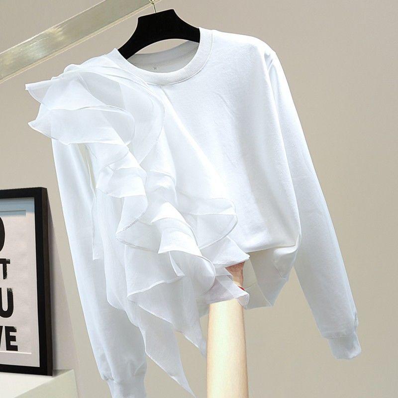 Women Spring Summer Ruffled Stitching Blouse Fashion Holiday O Neck Short Sleeve Casual Loose  Blusa