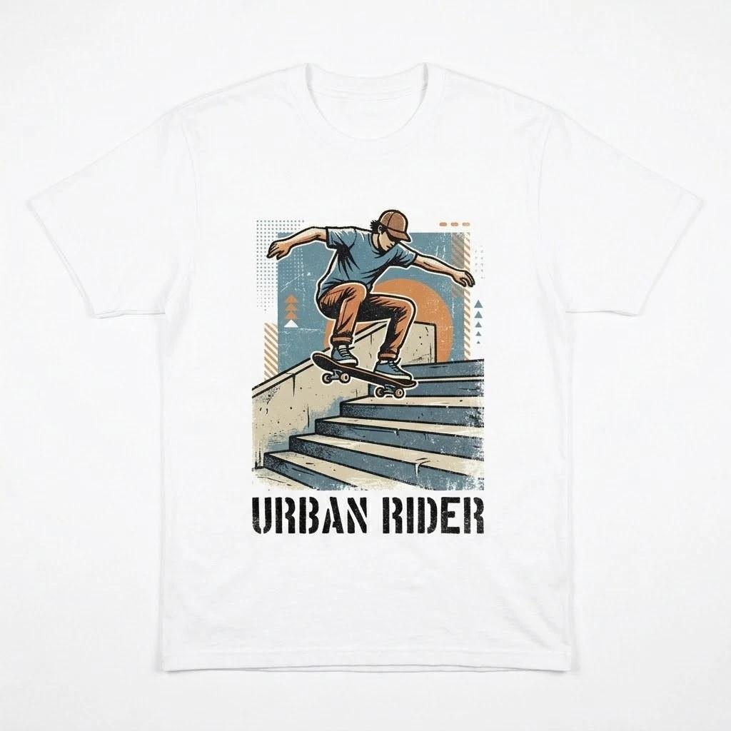 Urban Rider Skateboard T-Shirt - Retro Streetstyle Graphic Tee - Men’s & Women’s XXL