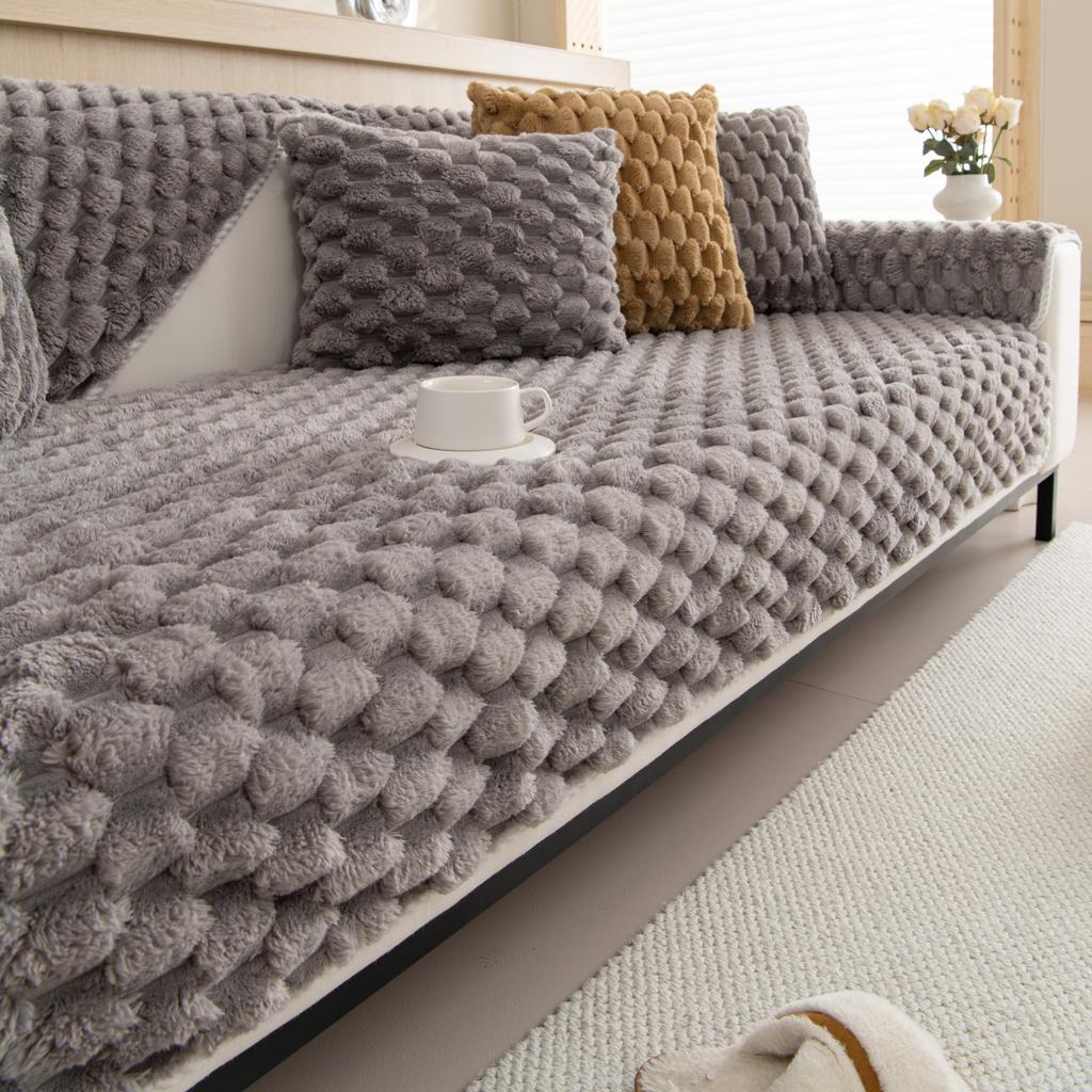 Diamond Jacquard Faux Fur Heavy Thicken Plush Anti-Alip Sofa Cover Couch Cover Corner Sofa Towes Seat Pad Home Protection Covers