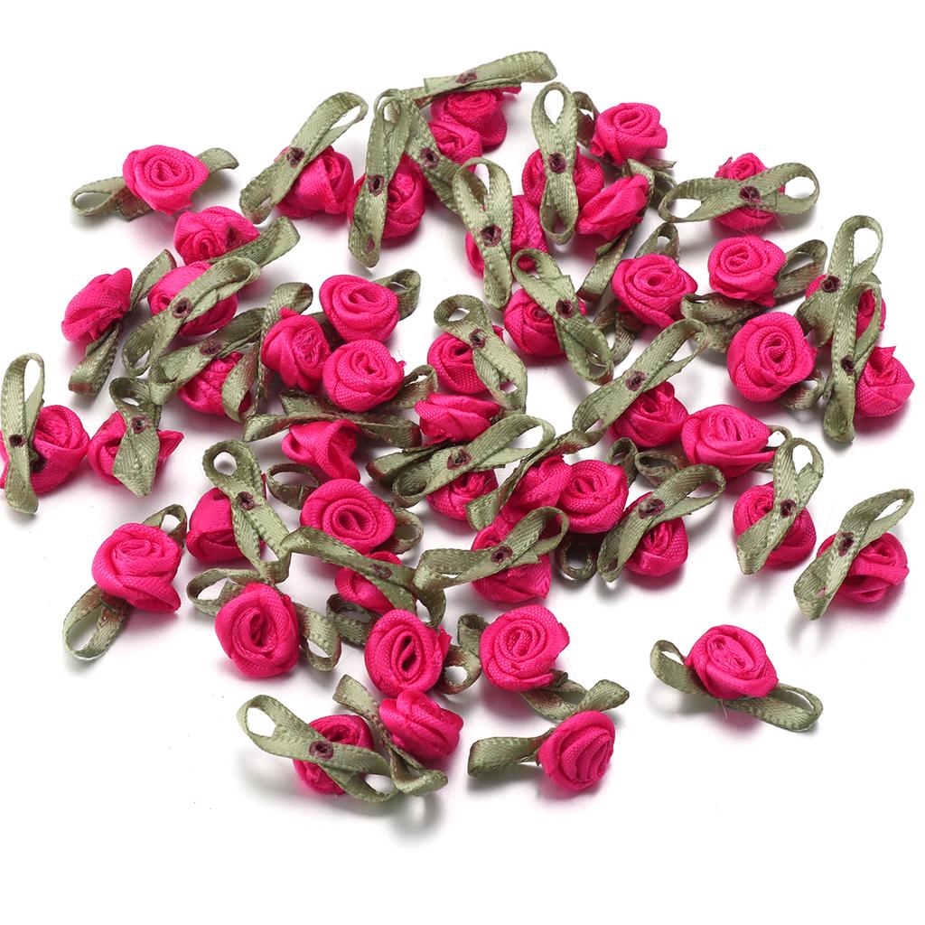50pcs 1.5x2.5cm Mini Rose Flower Polyester Satin Ribbon Rosettes Fabric Appliques For Wedding Party Clothing Sewing Decoration