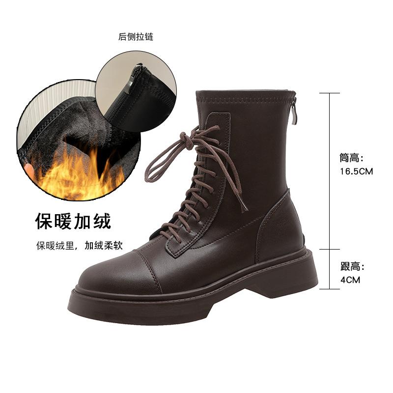 

Short boots women s autumn and winter 2025 new leather British style short boots thick-soled Martin boots inner height-increasing lace-up thin boots 40