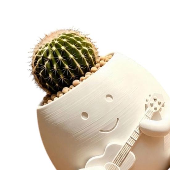 Guitarist Big Head Planter, Cute Smiling Face Flower Pot, Fun Guitar Player Plant Pot for Succulents Cacti Desk Shelf