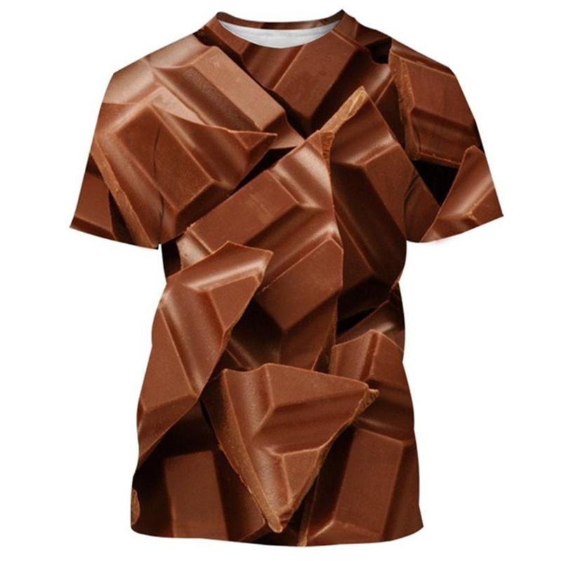 

Silk Chocolate Pattern Men s T-shirt Candy Dessert 3D Printed Top Summer Street Sports Short Sleeved Pullover 6XL
