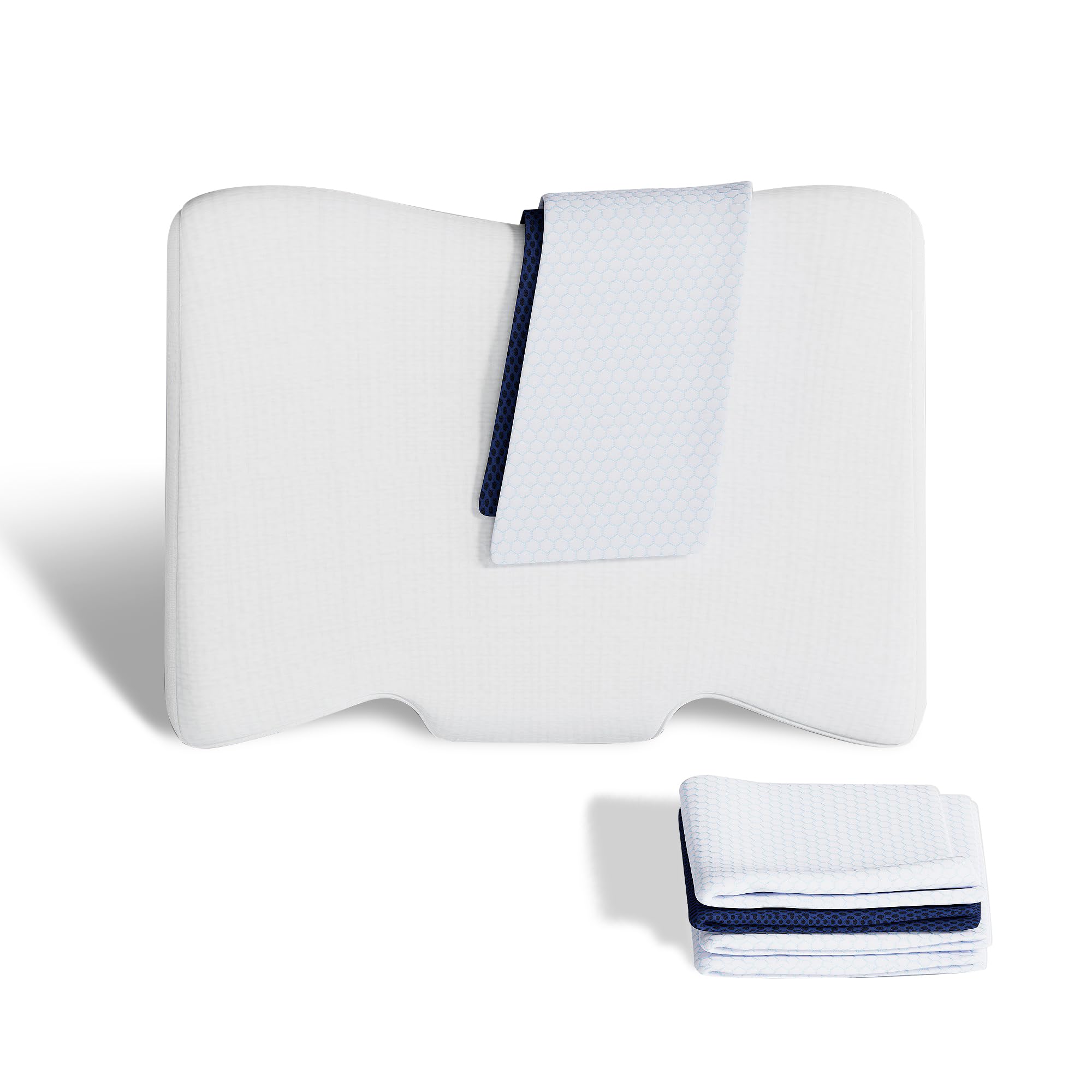 

VECELO Side Sleeper Pillow, Anti-Snoring, 634010cm, 1000g Memory Foam, Cooling Pillowcase Included, Navy Mesh with White Large Diamond Pattern