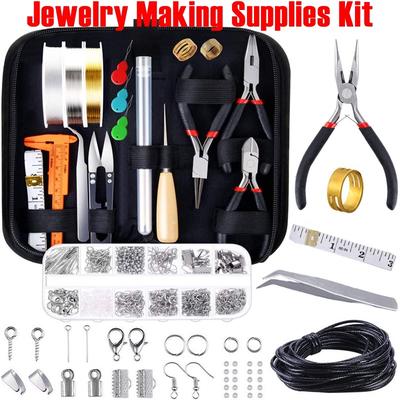 Juego de collares, pulseras y pendientes de bricolaje, kit de fabricación de joyas hecho a mano, kit de herramientas de reparación de joyas con alicates, cuentas, accesorios de joyería