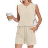 Women Sleeveless Crew Neck Tank Top and Shorts Set with Pocket Relaxed Fit Two Piece Outfits for Daily Wear