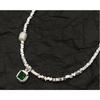 Four Corners Broken Green Square Pearl Necklace Clavicle Chain Niche Forest Series Fresh Sparkling