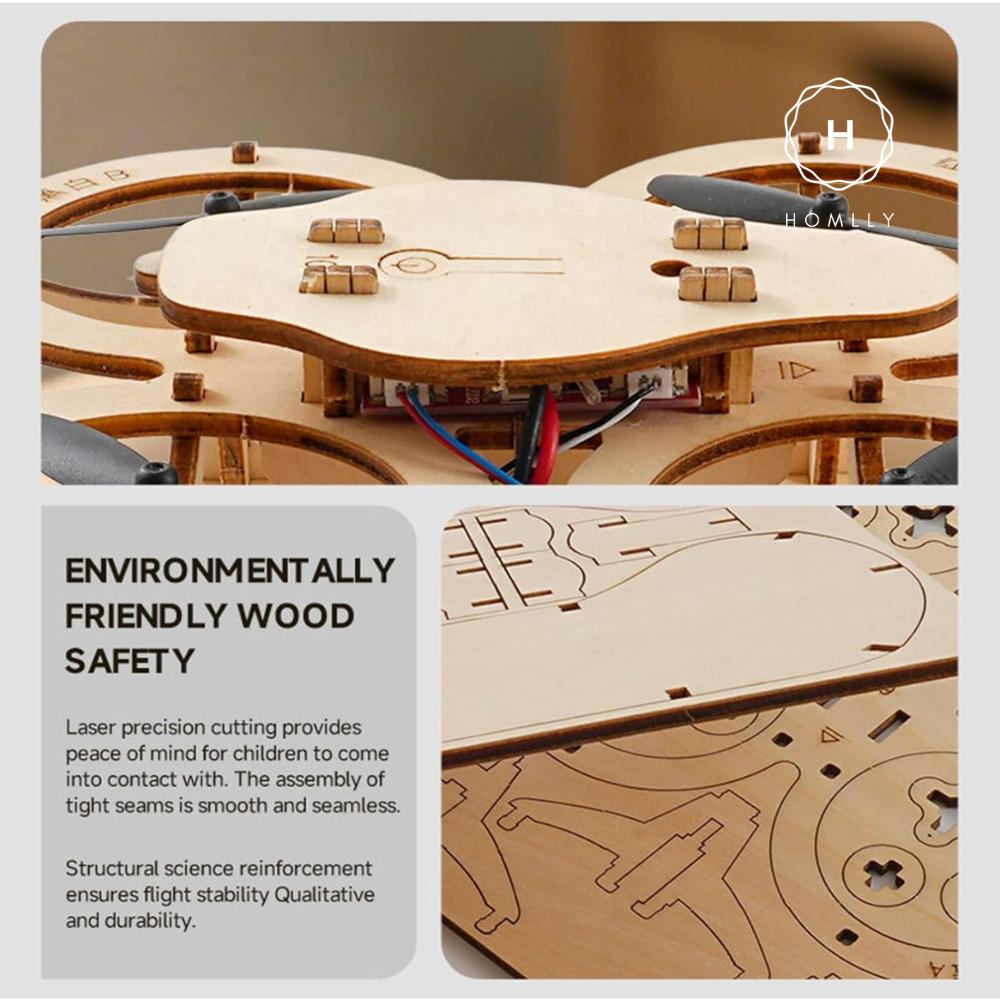 Homlly DIY Educational Stem Wooden Assembly Drone Car Lamp Model Kit