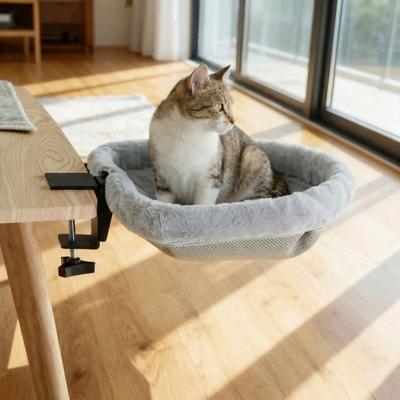 Creative Semi-Circular Cat Table Bed Space Saving Detachable Folding Cat Bed Soft Non-Slip Clamp Cat Perch Computer Desk