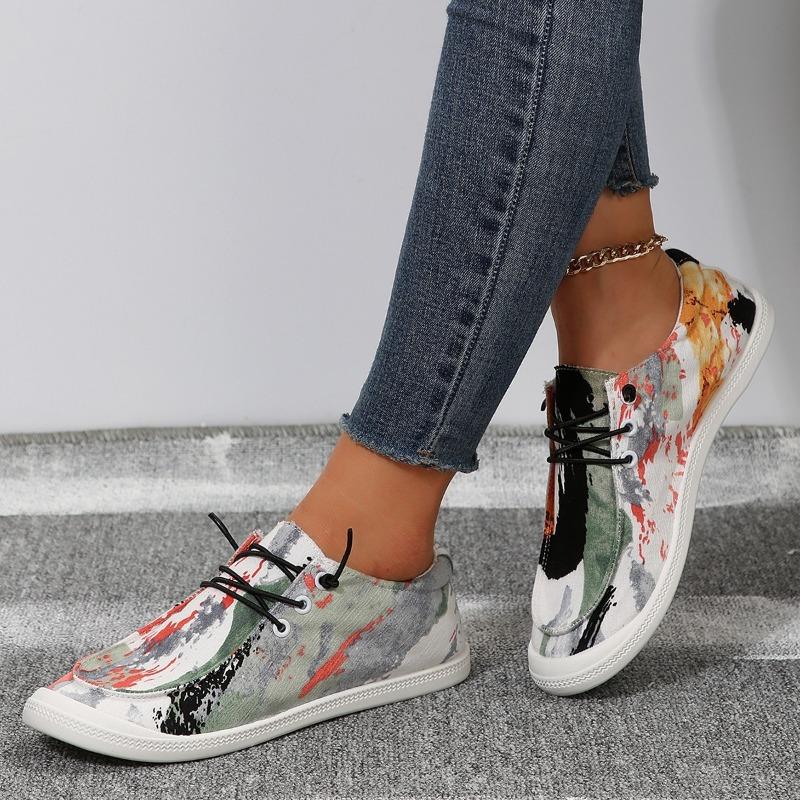 

Весенние новые модные и удобные тканевые туфли на плоской подошве, женские одинарные туфли на мягкой подошве, слипоны, женские туфли из ткани с цветочным принтом тай-дай 42