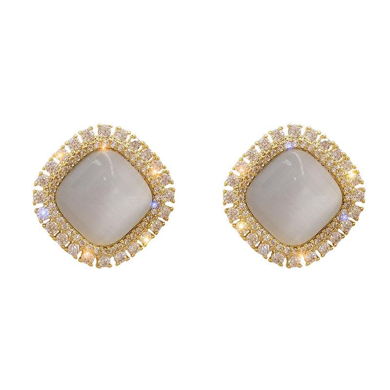 Cat's Eye Retro Geometric Square Zirconia Petite Earrings for The Elegantly Dressed