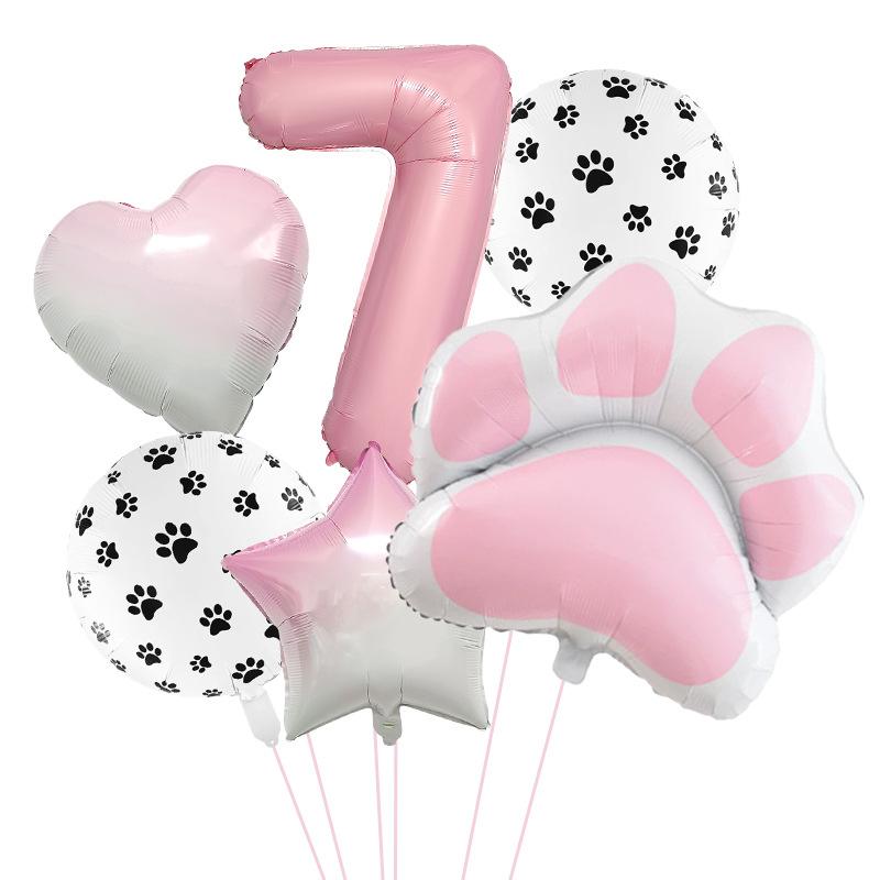 Pink Dog'S Paw Digital Balloon Set Animal Theme Birthday Party Aluminum Film Balloon Party Arrangement Decorative Balloon