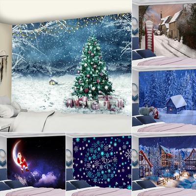 Christmas Tree Snow Landscape Tapestry Wall Hanging Snowflake House Holiday Gift Psychedelic Retro Bohemian Home Decor