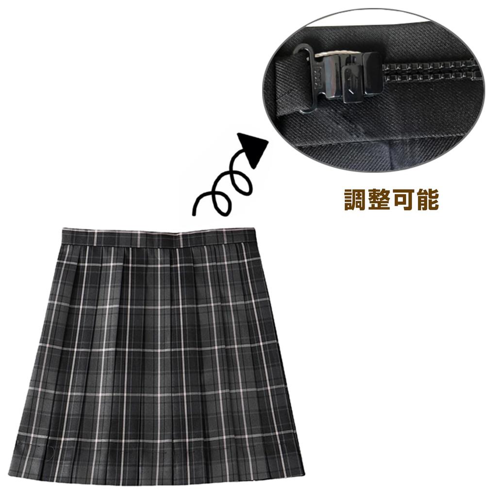 QOOLY High School Uniform Sailor Ribbon Checkered Size XL 5-Piece Set, Suit, Blazer, Skirt, Black,