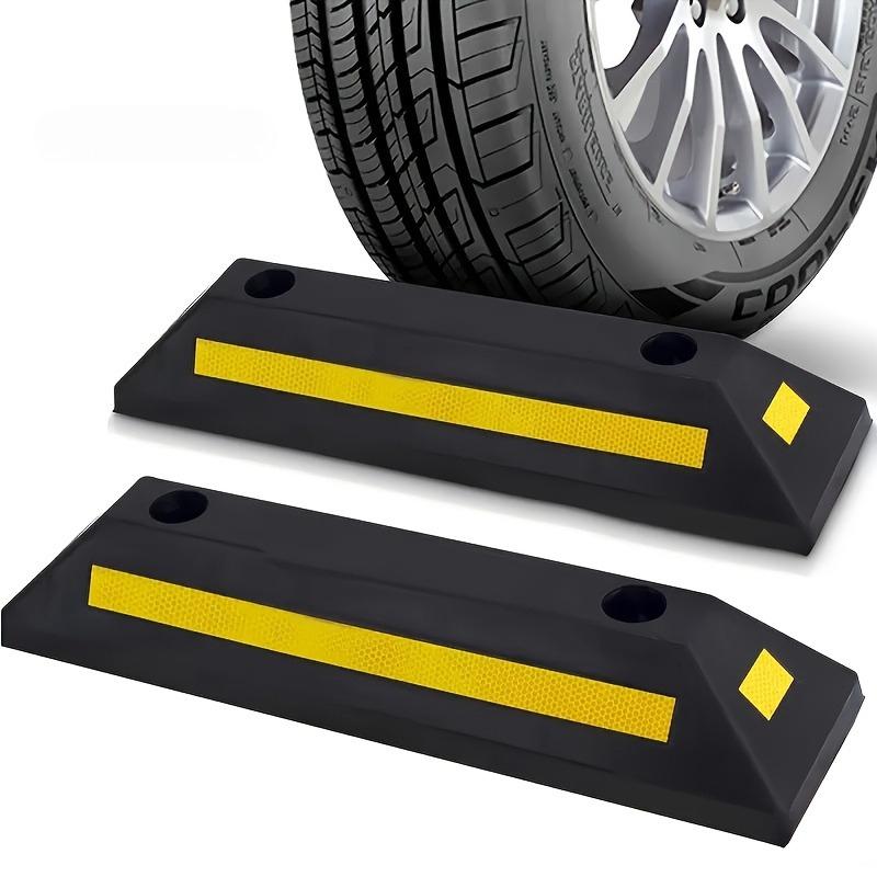 Anti Slip Garage Parking Wheel Stopper Rubber Car Tire Chock with High Visibility Yellow Stripes for All Cars Trucks 1/2Pcs