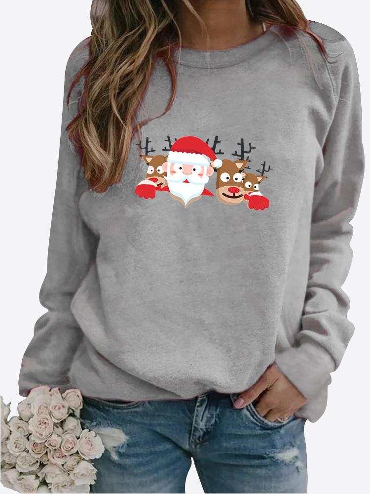 Autumn New Sweater Autumn and Winter Women's Christmas Theme Printing Sweater Round Neck Long Sleeve Casual Sweatshirt Plus Size Top