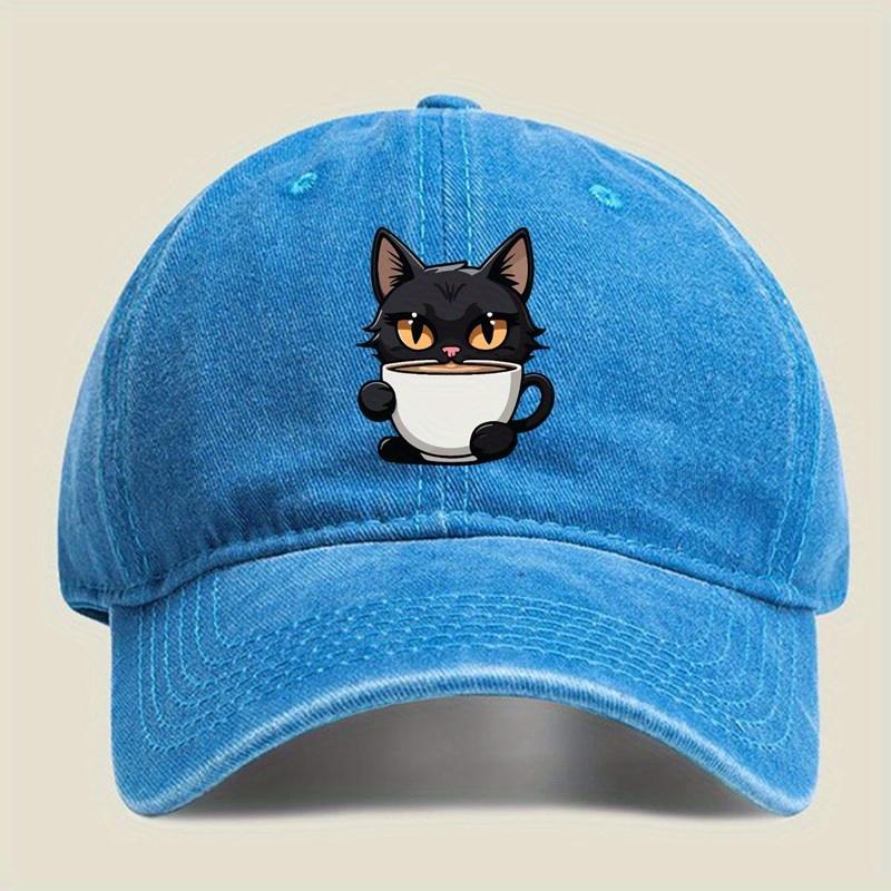 Unisex retro style baseball cap, cute cat cup design, hip-hop suitable for outdoor fishing and travel
